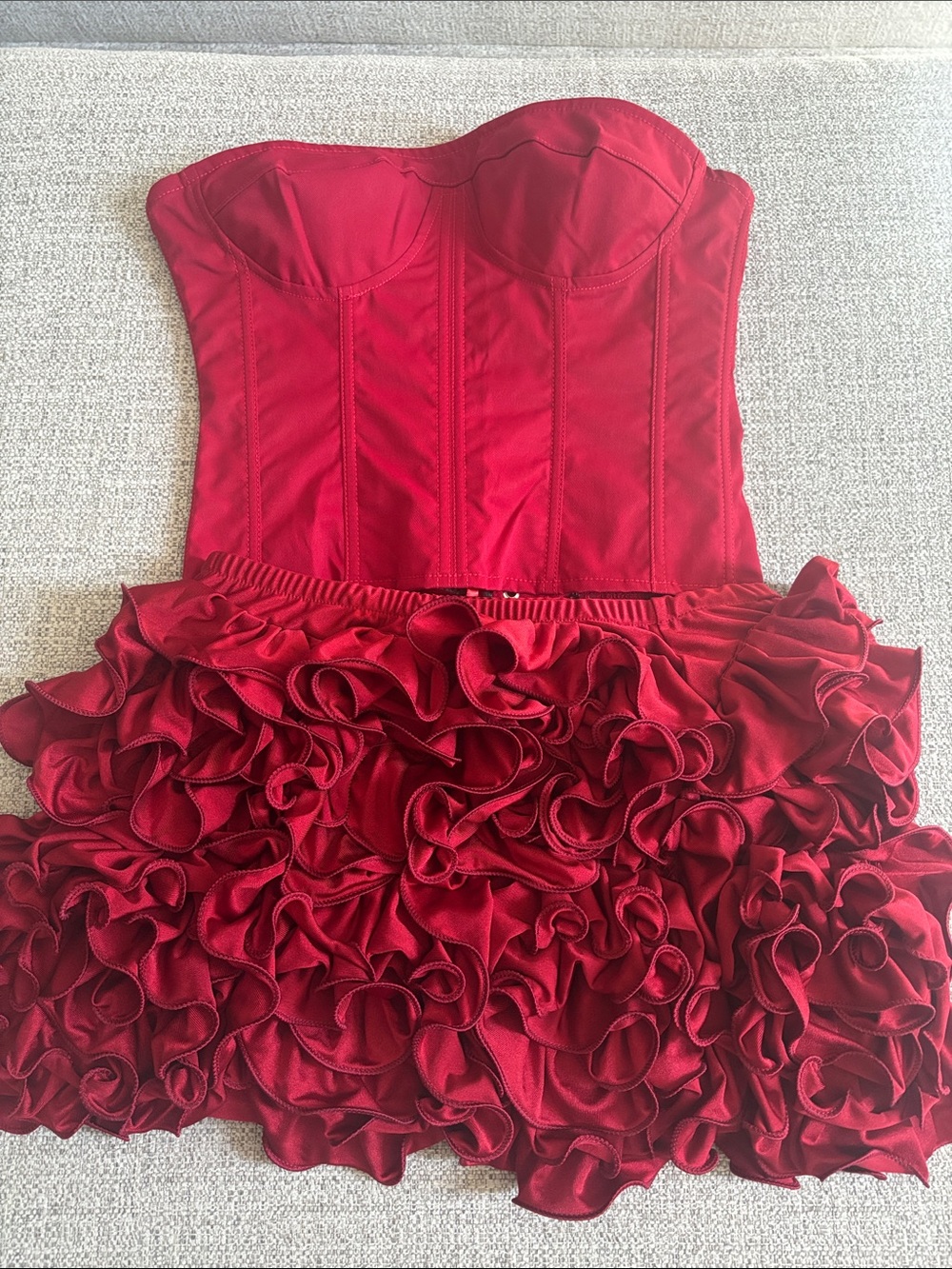 Strapless Red Ruffle Mini 2 piece - Picture 2 of 4